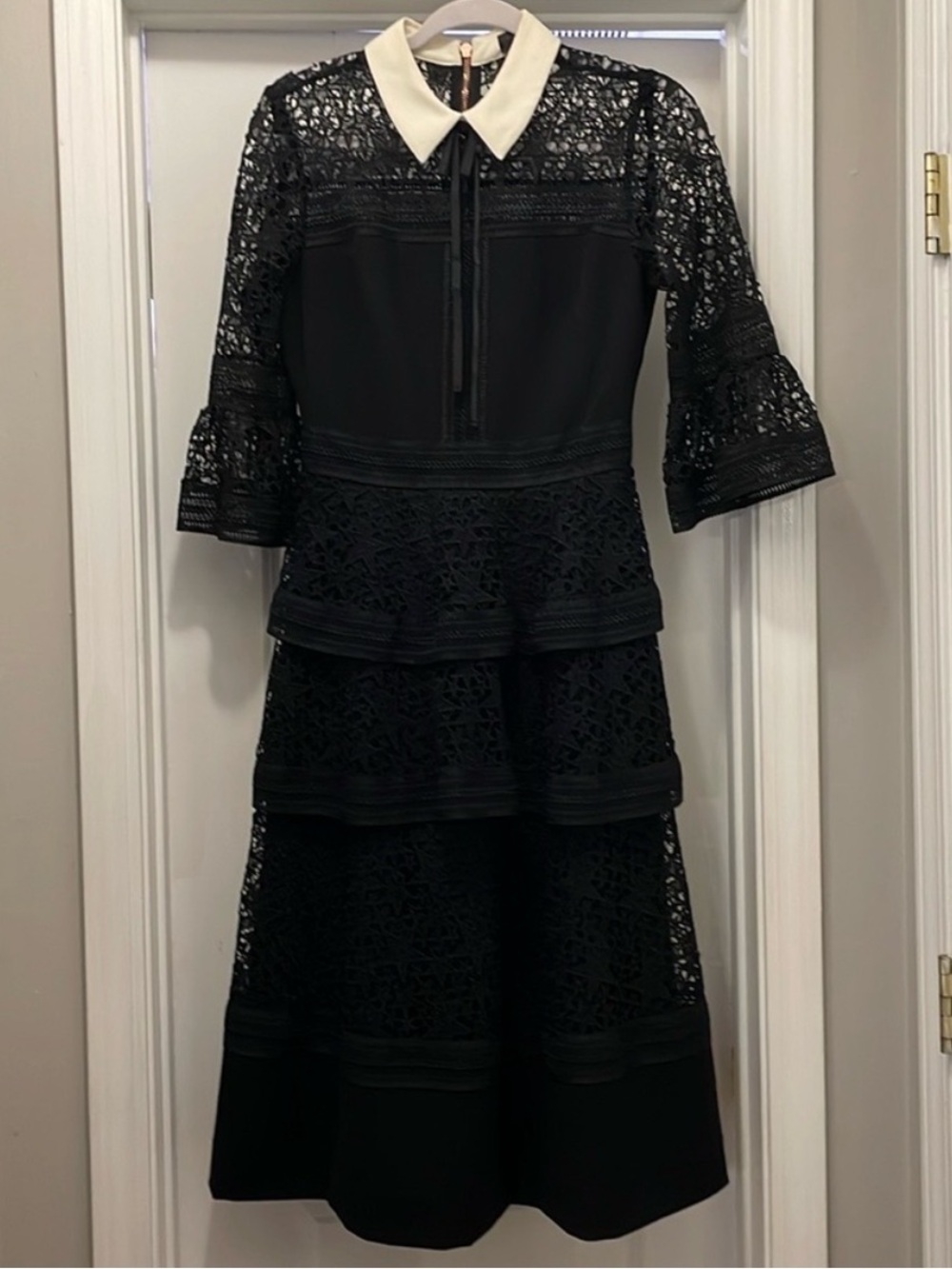 Ted baker Black Lace Tiered Dress with White Collar TB1=US2